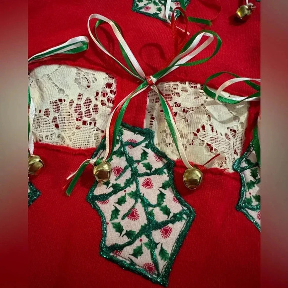 Vintage Hanes Ugly Christmas Sweatshirt Tacky Kitsch Granny Homemade Lace Bells - Picture 7 of 11